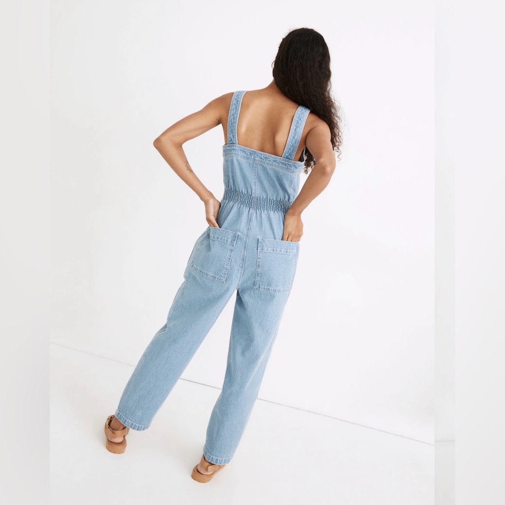 Madewell Denim Zip Smock-Waist Jumpsuit in Baisley Wash Size Large - Picture 4 of 15